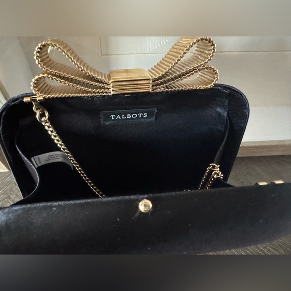 Talbots Elegant Black Clutch with Gold Bow Accent - Picture 4 of 6